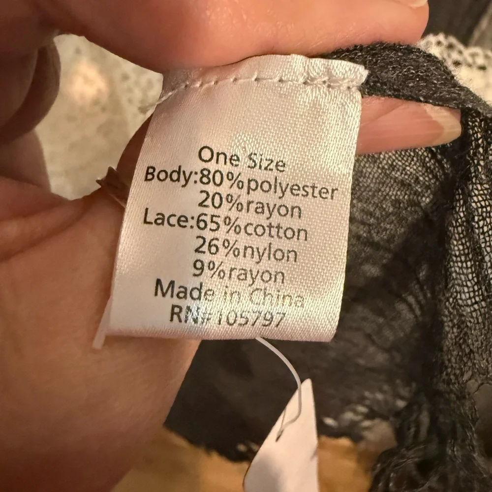 Ellen Tracy Black Scarf with Cream Lace Insets, 42 x 78 Inches, So Soft, Neutral
